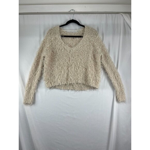 Anthropologie Knitted & Knotted Fuzzy Faux Fur V-Neck Women's Sweater - Picture 2 of 14